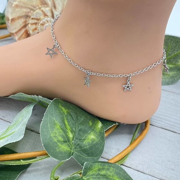 Stainless Steel Pentacle Star Anklet - Picture 1 of 4
